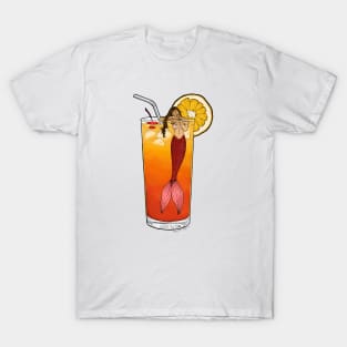 Tequila Sunrise Mermaid Cocktail Illustration T-Shirt